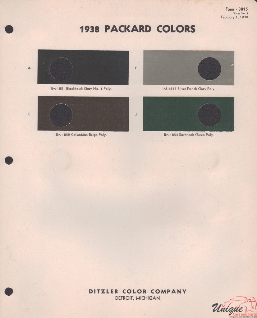 1938 Packard Paint Charts PPG 3